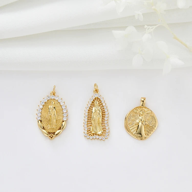 Diy Jewellery Mkaing Virgin Mary Pendant Brass 14K Gold Plated CZ Religious Pendants