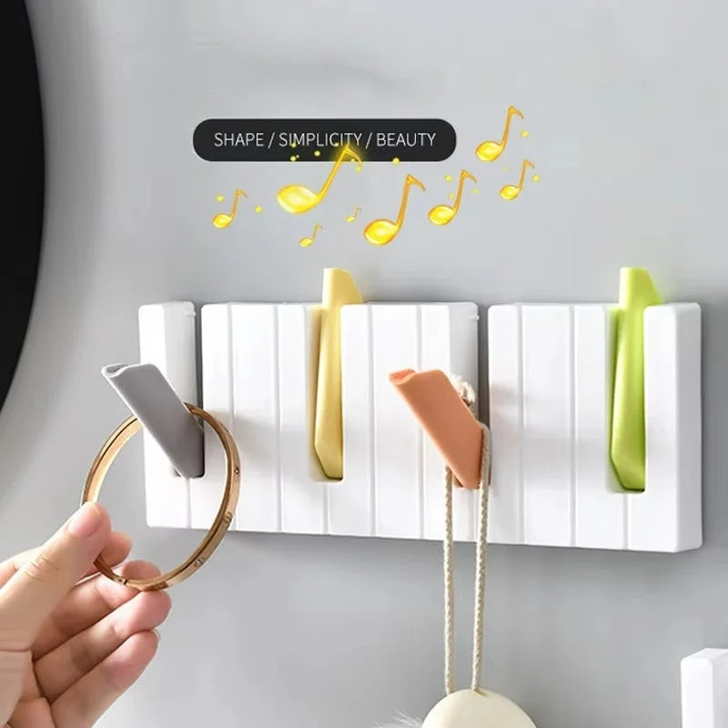 Wholesale Hanging Coat Hat Clothes Holding Rack Piano Shape Wall Hook Rack Adhesive Wall Hanger Folding Hangers