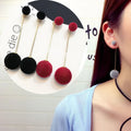 GT Jewelry Cute Double Faux Fur Ball Dangle Drop Earrings Red Black Long Pom Pom Pendant Earring for Women