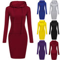 2025 Fashion Plain Pockets Pullover Casual Oversized Long Sleeve Women'S Hoodies Dress Hoody Dress