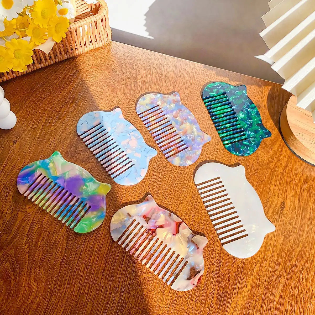 Hot Sale Kitten Ear Shape Lady Girls Acetate 10.2cm Comb Animal Pattern Acetate Hair Comb Sweet Cute Comb