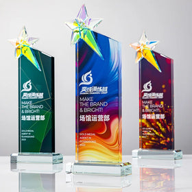 New Design Rainbow Star Crystal Glass Awards Plaque Trophy MH-NJ0319