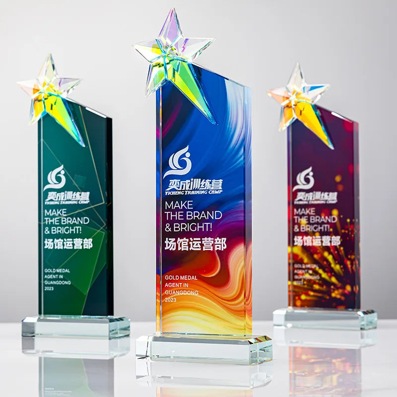 New Design Rainbow Star Crystal Glass Awards Plaque Trophy MH-NJ0319