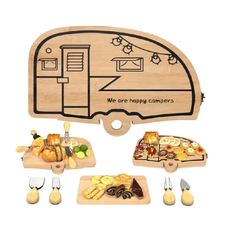 Best Seller Wedding Gifts for Couple Foldable Bamboo Charcuterie Boards Gift Cheese Servers Camping Cheese Board and Knife Set