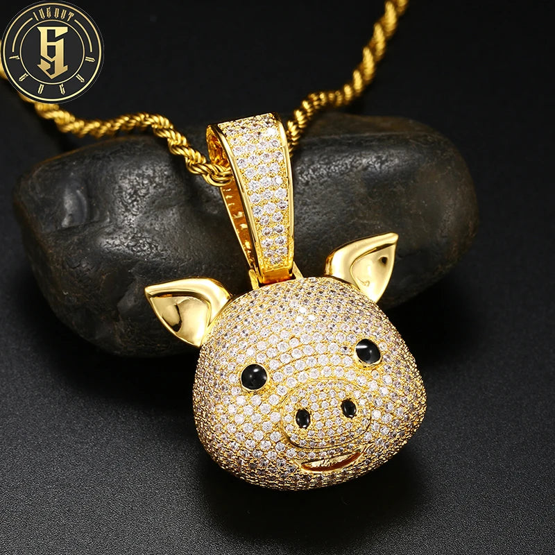 Iced Out Animal Men Jewelry Full Diamond CZ Brass High Quality Pig Pendant Rapper Rock Hip Hop Jewelry for Party