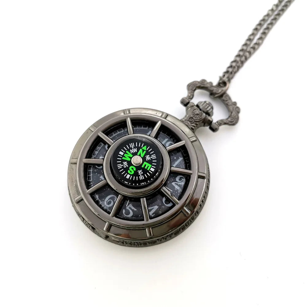 Father's Day Gift Old Antique Engraved Pocket Watches with Compass Old Pocket Watch