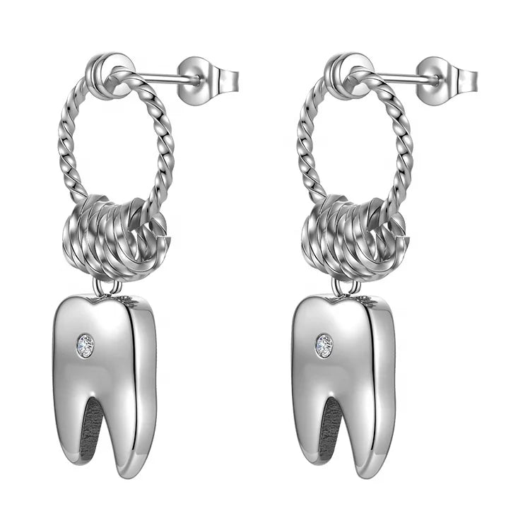 Latest High Quality Fashion Stainless Steel Jewelry Teeth Pendant Ear Studs Zircon Accessories Earrings E211315