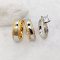 Luxury 3pcs Wedding Engagement Bridal Rings Set 18k Gold Plated Stainless Steel Cubic Zirconia Diamond Gift for Couples