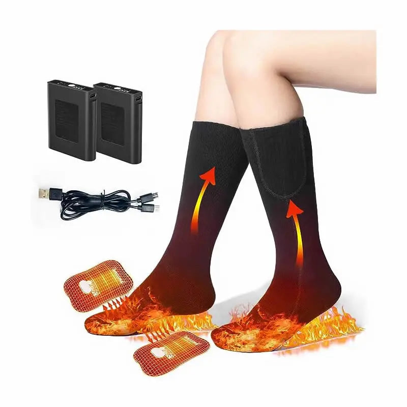 New Design Anti-Slip Breathable Thermal Battery Heated Men's Sports Socks Winter Warm Charging Heated Women's Socks Crew Cuff