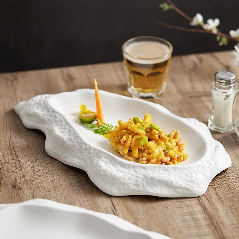 Eco-Friendly Porcelain Salad Bowls & Antipasti Bowl Sushi Salmon White Plate for Restaurant Use Creative Ceramic Dinnerware Set
