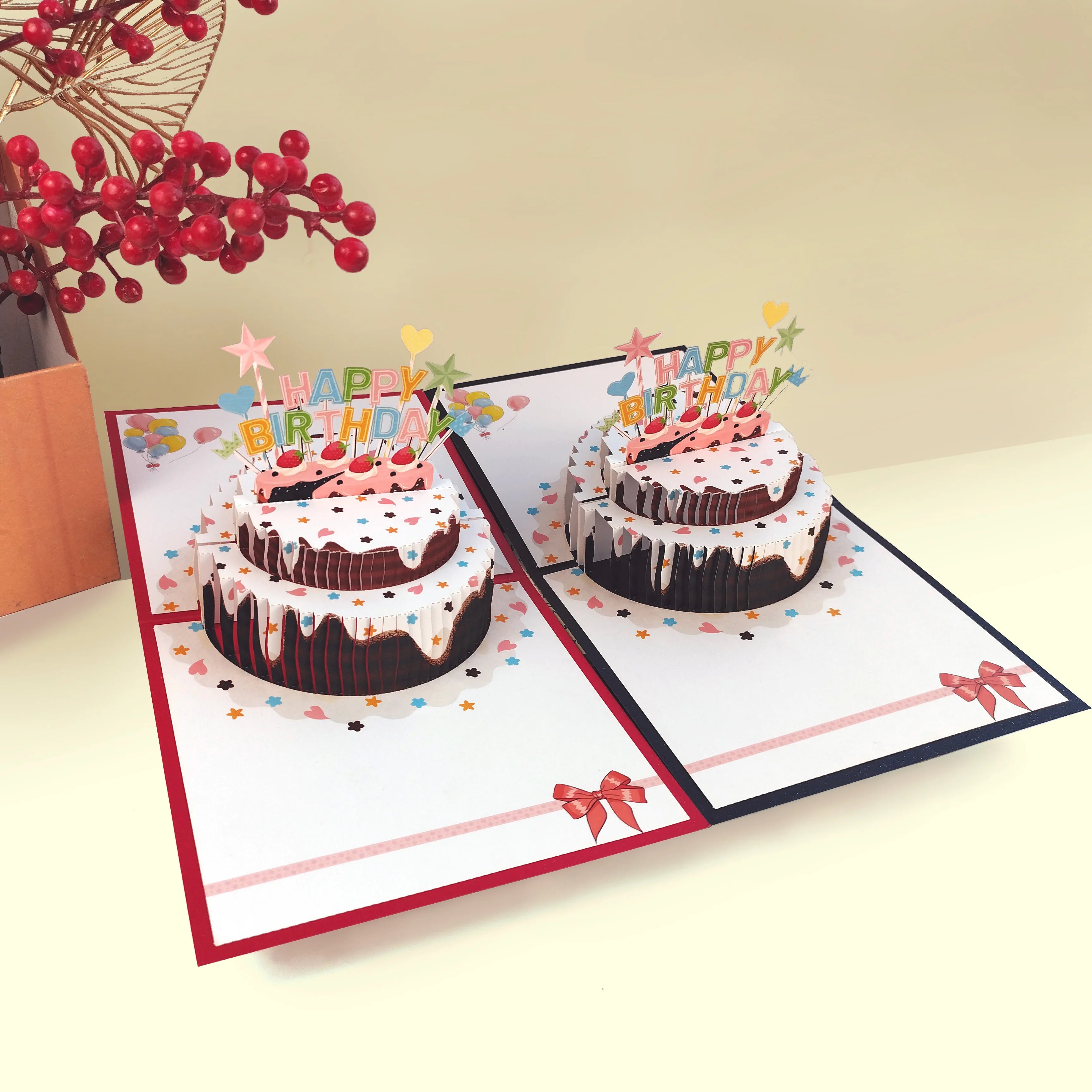 Wholesale Gift Folding Pop up Invitation Card Holiday Blessing Thank You Card with Envelope Colorful 3D Birthday Greeting Card