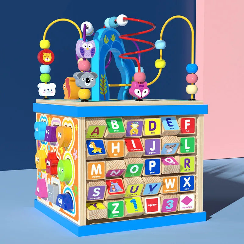 2023 Children Wooden Large Educational Toy Multifunctional Puzzle Beaded Treasure Box Shape Matching Gift Box for Kids