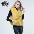 Fashion Women Winter Adjustable Waistcoat Rex Rabbit Fox Fur Splicing Short Vest