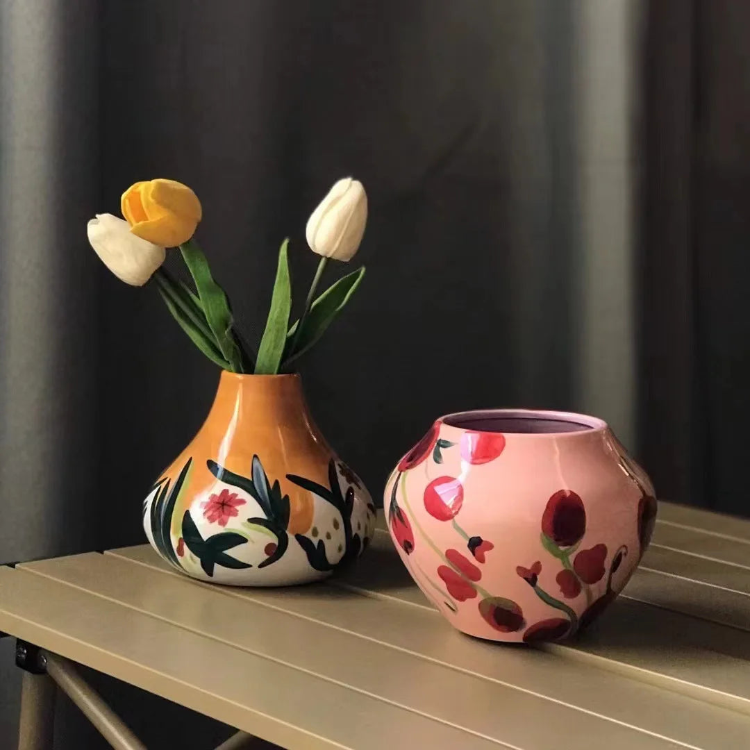 American Exquisite Hand Painted Pastoral Style Ceramic Vase Home Dried Flower Arrangement Vase