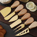 420 Stainless Steel Cheese Pizza Knife Golden Kitchen Utensil with Rubber Wood Handle for Home Use Fork and Cutter Tool