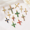 Jiexing Zircon Cross Pendant Brass 14k Real Gold Plated Necklace Bracelet Pendant Cross Nail Charm for Making Jewelry