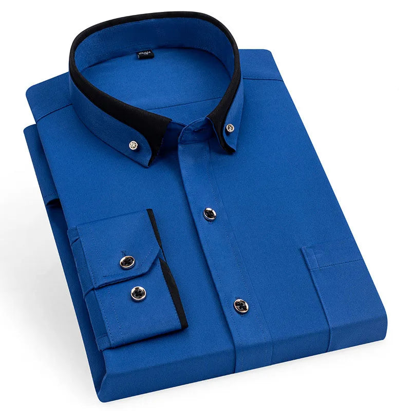 Wholesale Custom logo Men's Dress Shirts Long Sleeve Dress Shirt 100% Cotton Black Luxury Dress Shirt