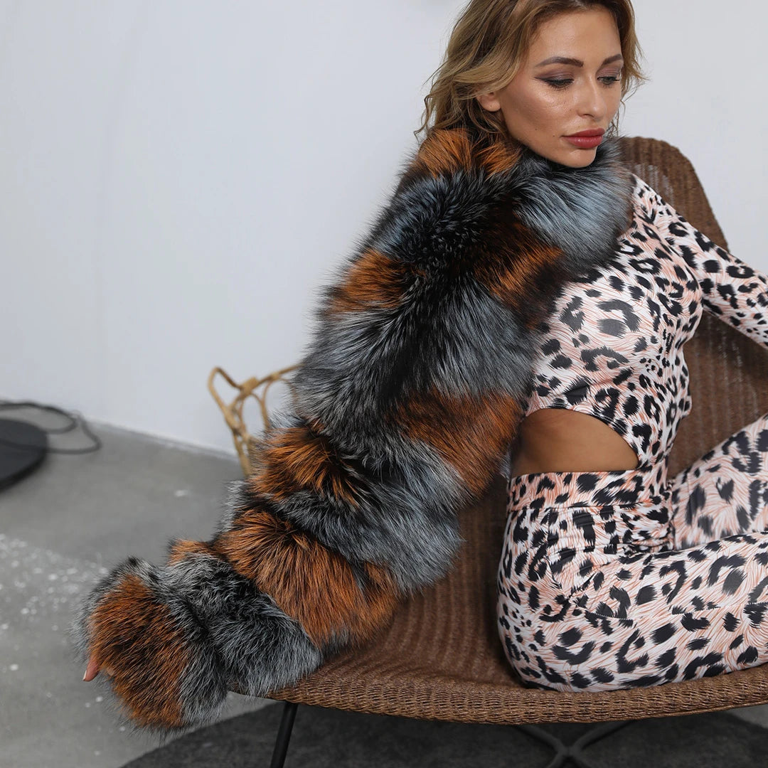 Janefur Fashion Ladies Winter Warmer Fluffy Raccoon fox Fur Long Sleeve