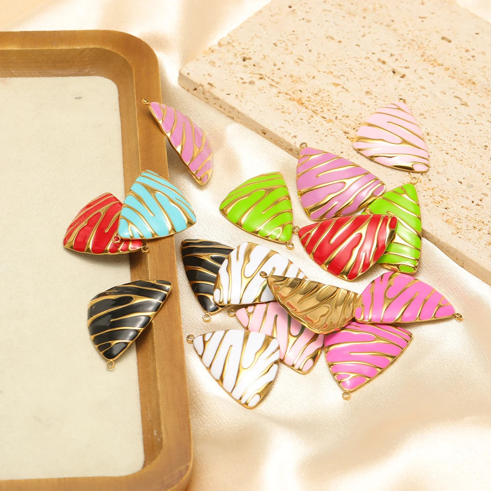 Stainless Steel Triangular Pendant Enamel Charms Necklace Earrings Jewelry Accessory Components Bracelet Accessories