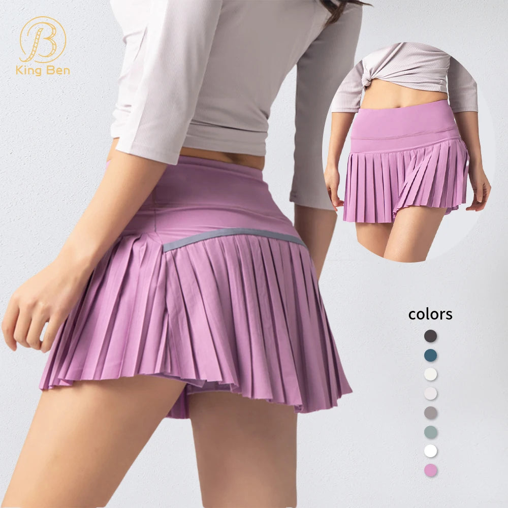 Women Pleated Tennis Dress Quick-drying Skirt Custom Fitness Running Sports Golf Skirts With Built-in Shorts With Ball Pockets
