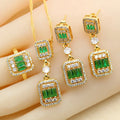 18K Gold Plated Green Zirconia Jewellery Set for Women Includes Earrings Ring Pendent Necklace for Weddings and Parties