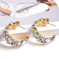 Wholesale Metal Alloy clear Colorful Rhinestone c Shape Gold Hoop Earring