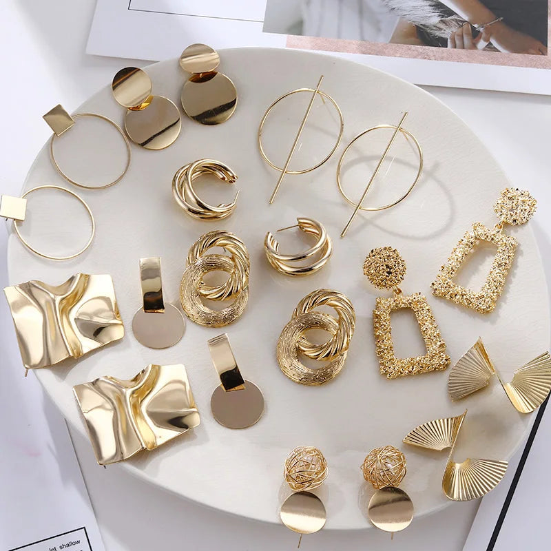 Fashion Vintage Earrings for Women Big Geometric Statement Gold Metal Drop Earrings 2021 Trendy Earings Jewelry Accessories