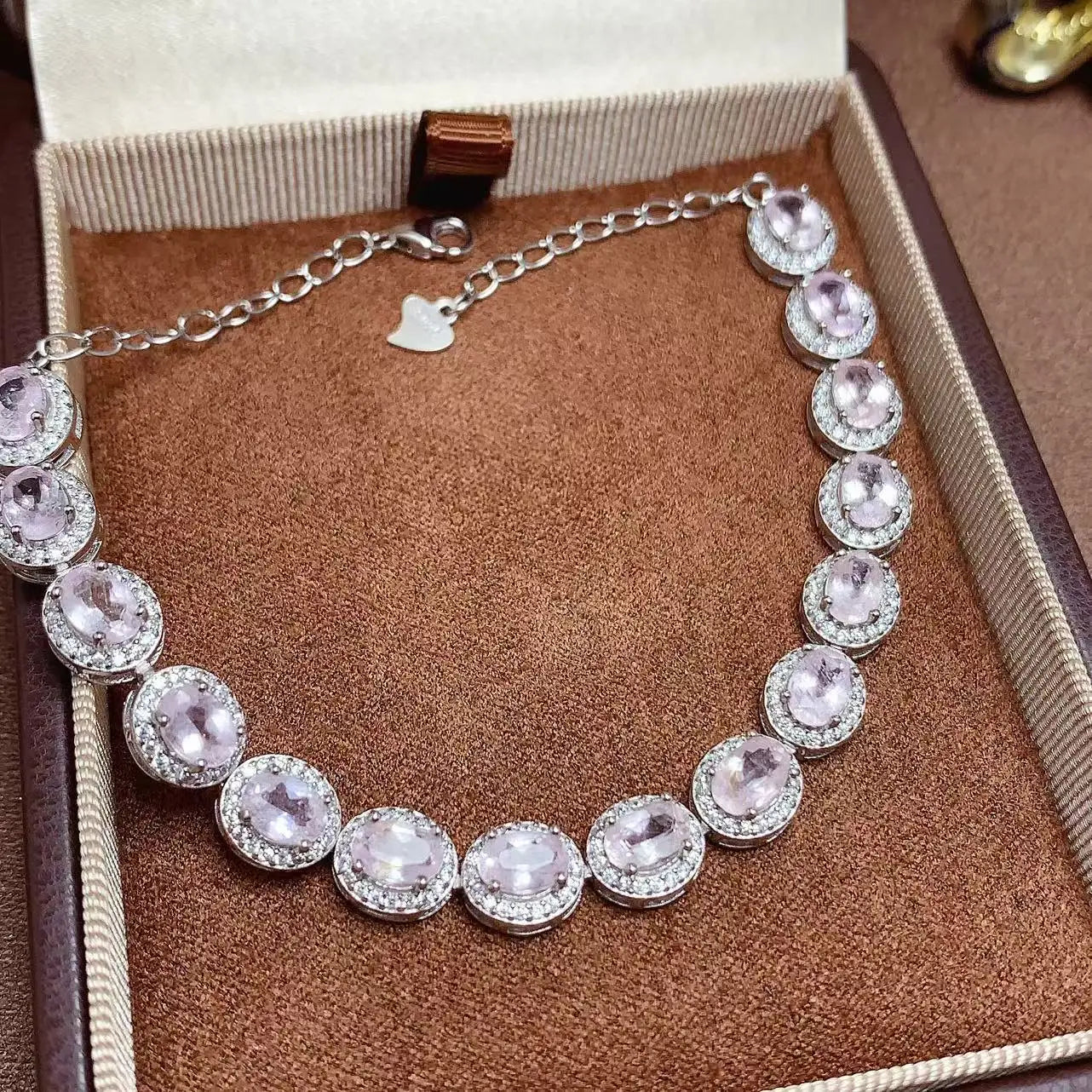 Luxury Fashion Women's Bracelet 925 Sterling Silver with Natural Morganite Fine Gemstone Rhodium & Gold Plated Wholesale