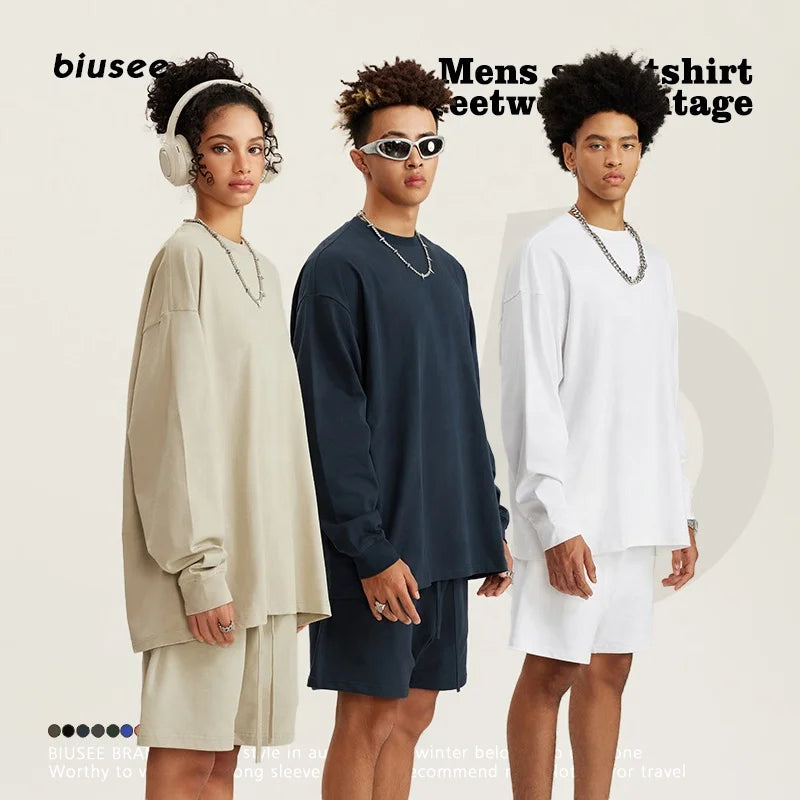 Manufacturers Wholesale Autumn Fashion Suit Custom Logo Printed Mens Long Sleeve Shirts Drawstring Shorts 2 Pieces Set