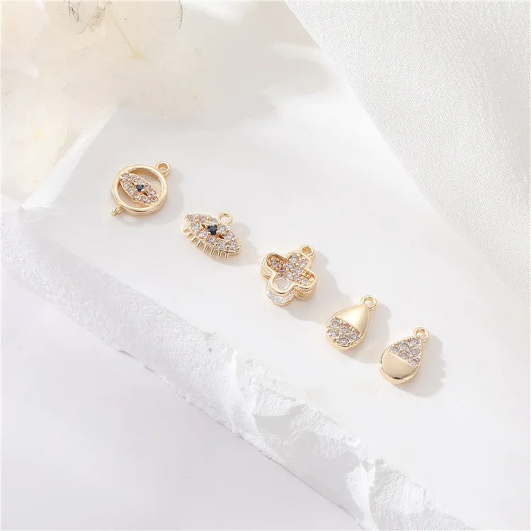 Wholesale Trendy Jewelry Charms Brass 14K Gold Plated CZ Eye Drop Pendants Charms for Jewelry Making