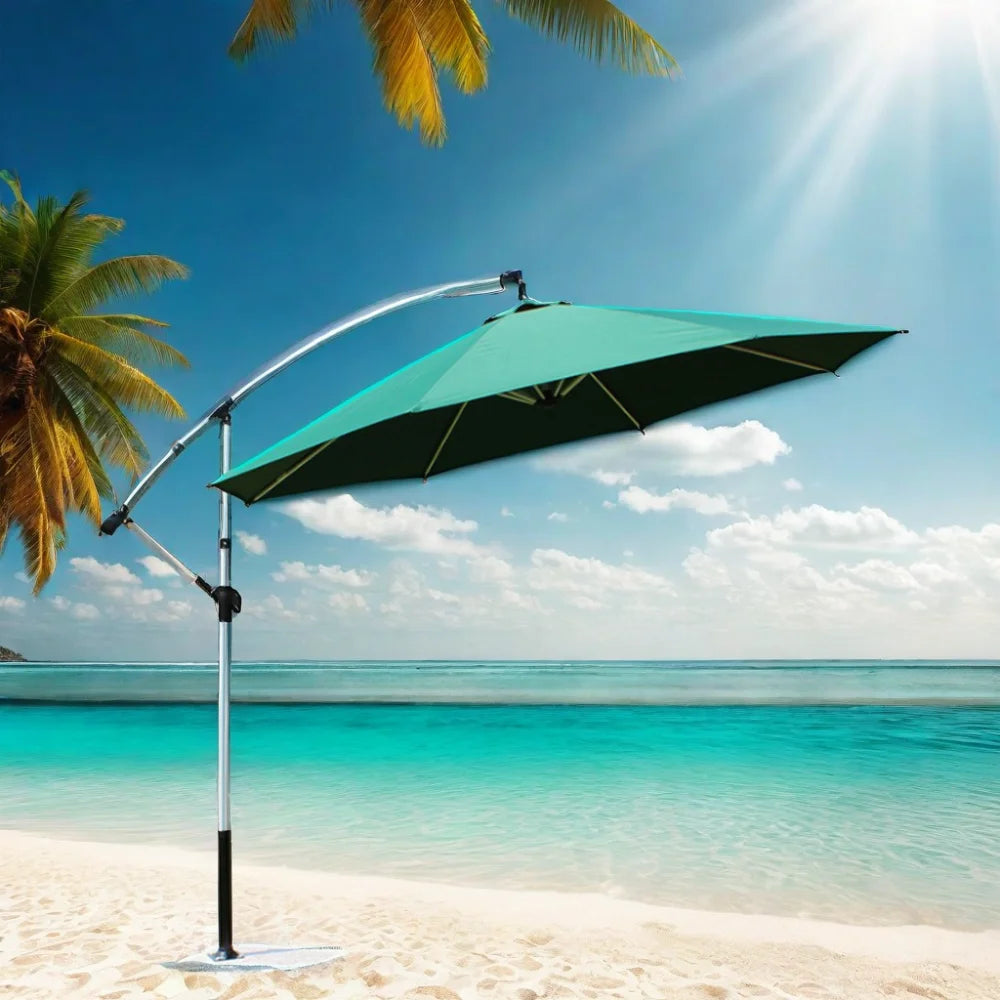 FEAMONT 8 Ribs Folding Aluminium Parasol Outside Beach Sun Umbrella Waterproof Fabric for Restaurant Cafe Banana