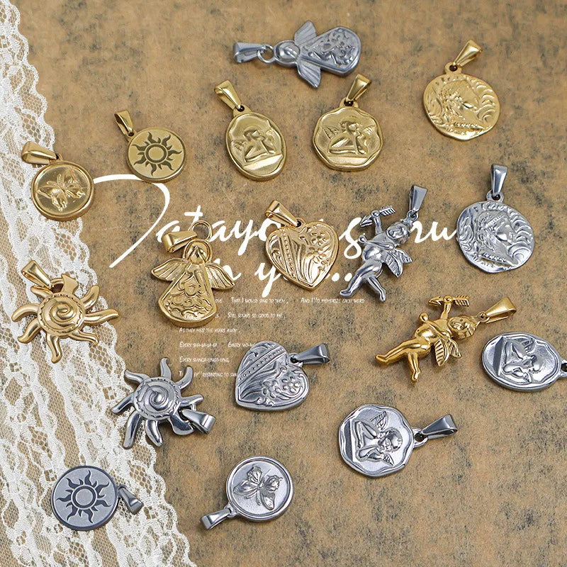 No Tarnish Jewelry Wholesale PVD 18k Gold Trendy Butterfly Love Heart Charm Diy Stainless Steel Angel Pendant Necklace Third