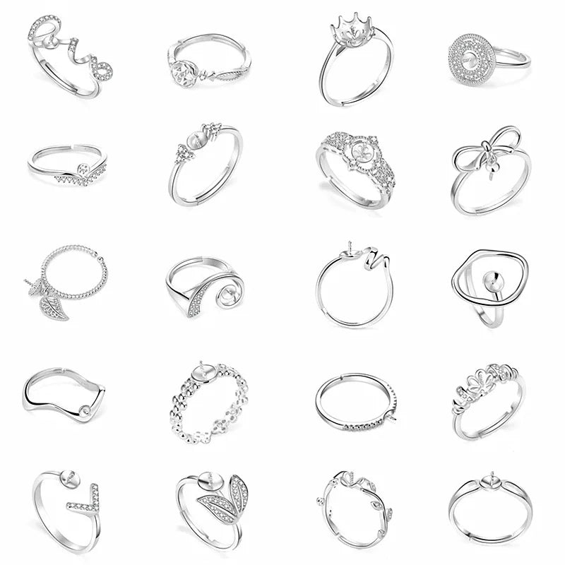 Popular 925 Sterling Silver Blank Base Settings Tray Rings DIY Pearl Jewelry Making Findings