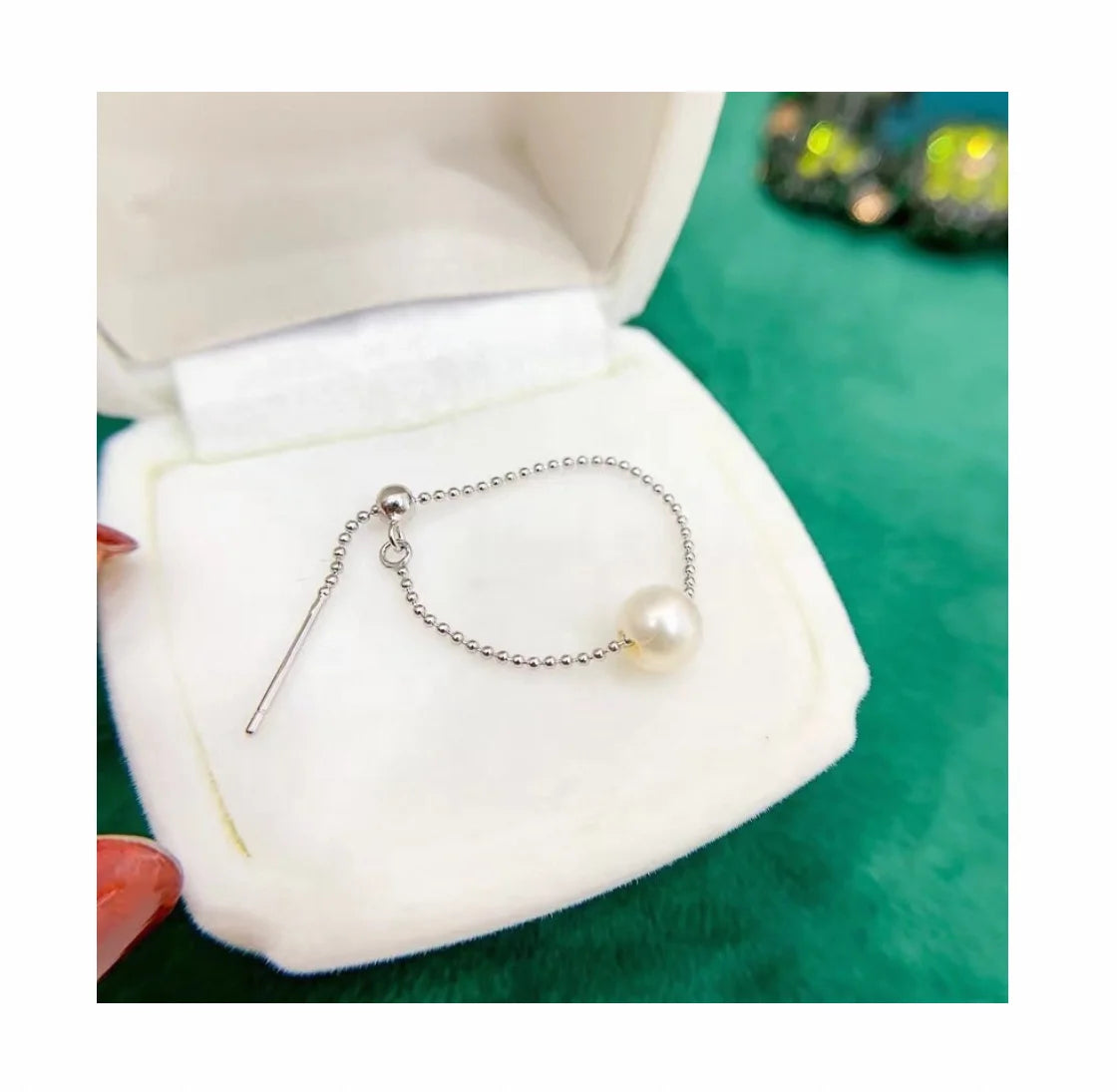 R899 7-8mm Natural Freshwater Pearl Ring Accessory 925 Sterling Silver Adjustable Size Engagement Jewelry Ring for Women
