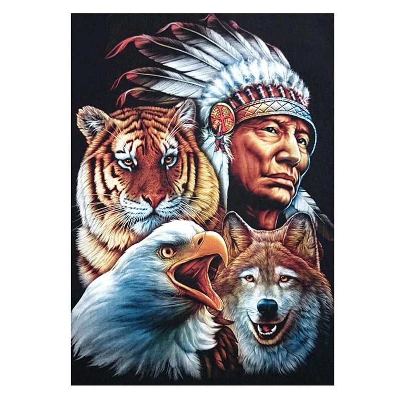 Square Round Drill Diamond Embroidery Indian Elder and Wolf Eagle Animal 5d Diamond Painting Kit Home Indoor Wall Art Decor