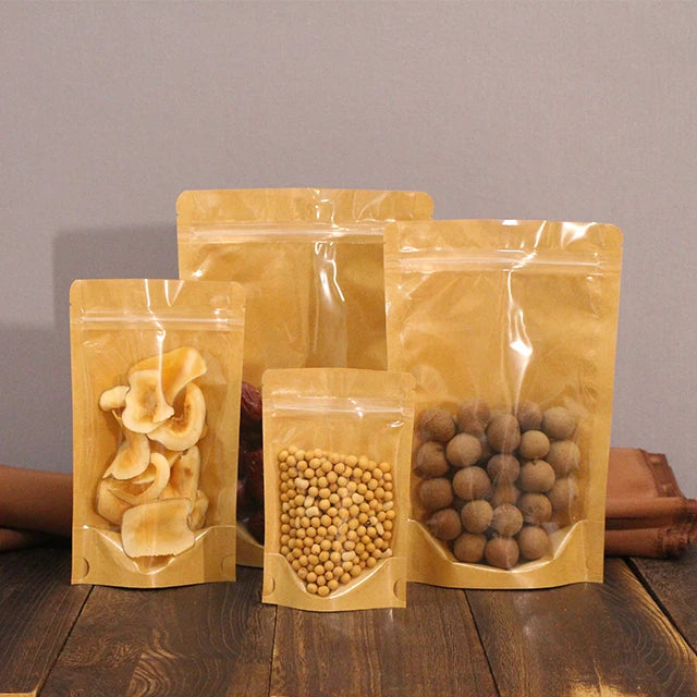 Customised Eco-Friendly Paper Zip-Sealed Spices Packaging Pouch Window for Condiment Seasoning Pizza Sugar Food Storage Pouches
