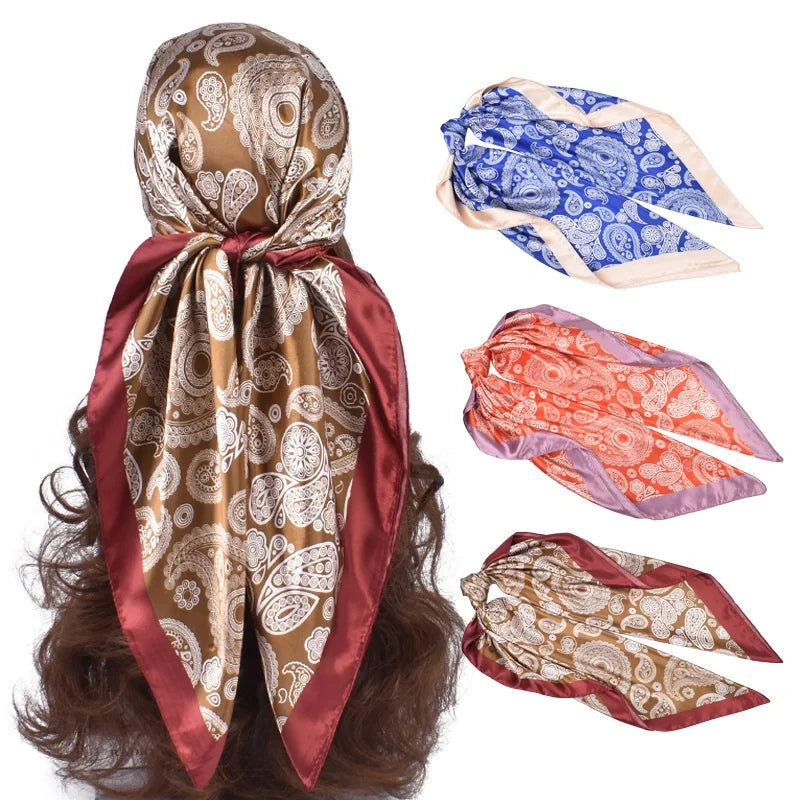2024 New Arrival Paisley Imitated Silk Satin 90cm square Silk Scarf Female Milk Silk Scarf Scarf Fashion Wholesale Kerchief