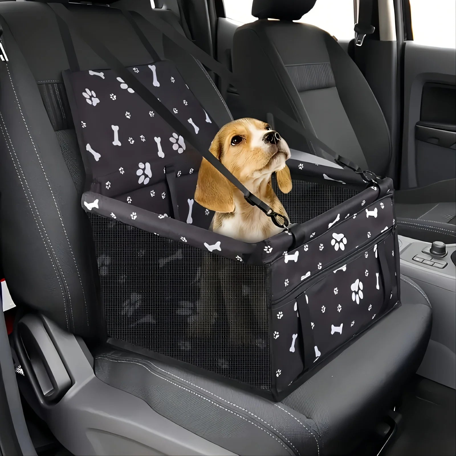 Portable Breathable Fabric Car Booster Seat for Pets Reinforced Dog Cat Carrier with Seat Belt Safety Stable for Travel