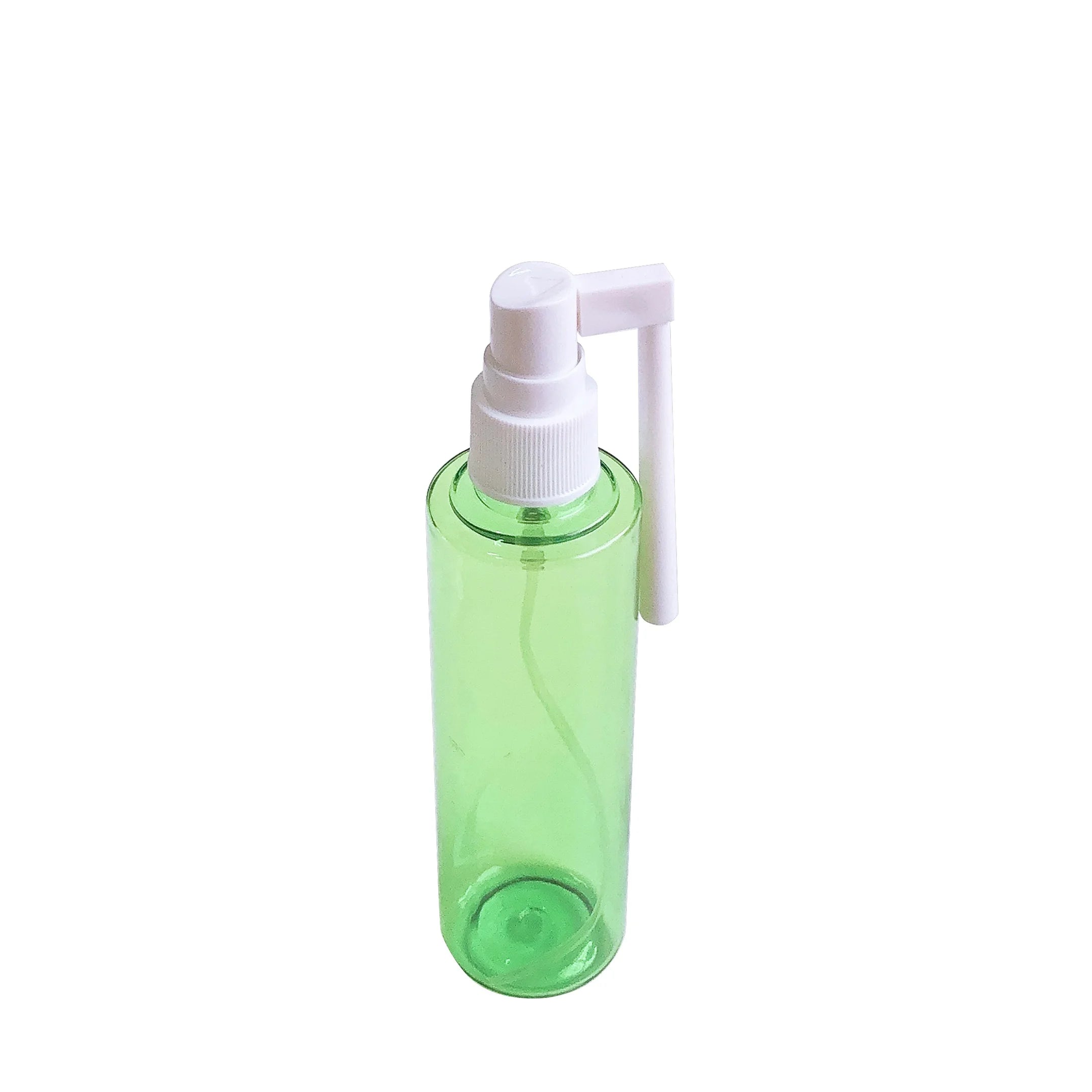 Free Sample 20mm Plastic Long Nozzle Fine Mist Nasal Spray Pump with Green Bottle Non-Refillable for Cosmetic Use