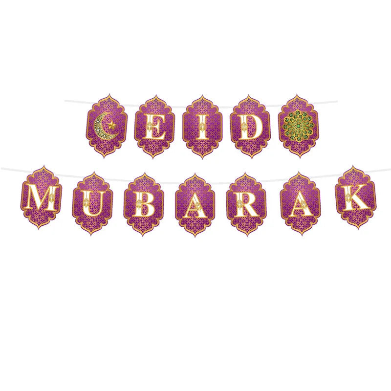 Custom Eid Mubarak Favors Arab Wall Decoration Eid Outdoor Banner Flag Ramadan Muslim Banner Decoration XJ0375