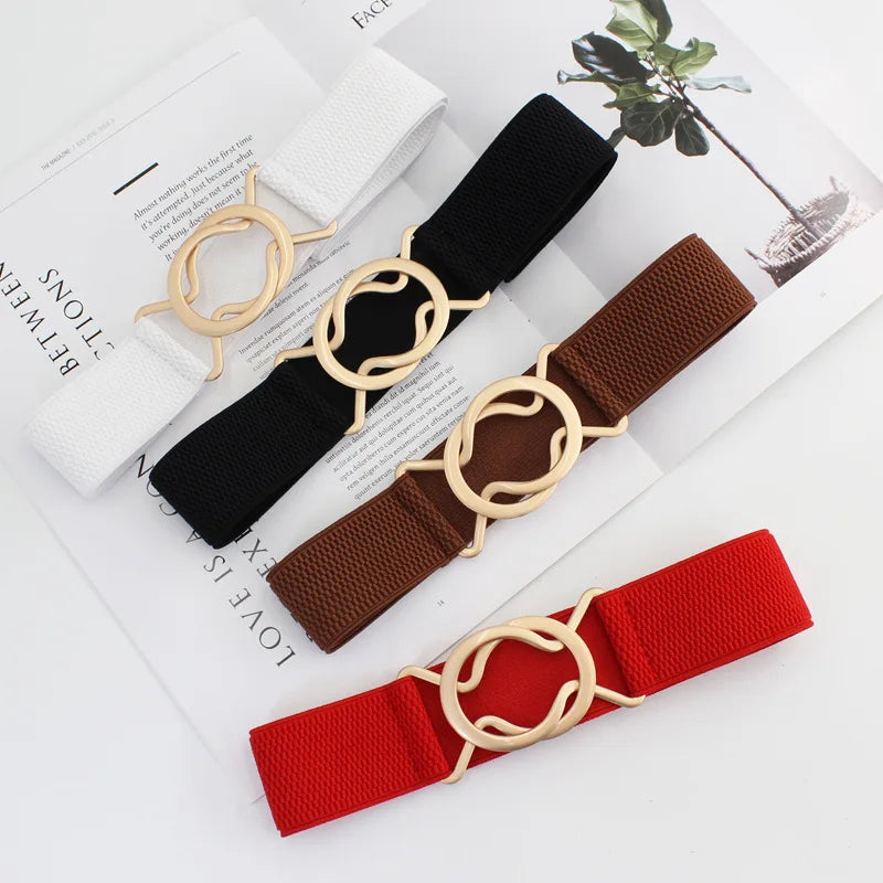 4cm Classic New Fashion Wide Elastic Belt Adult Casual Dress Elastic Red Belt
