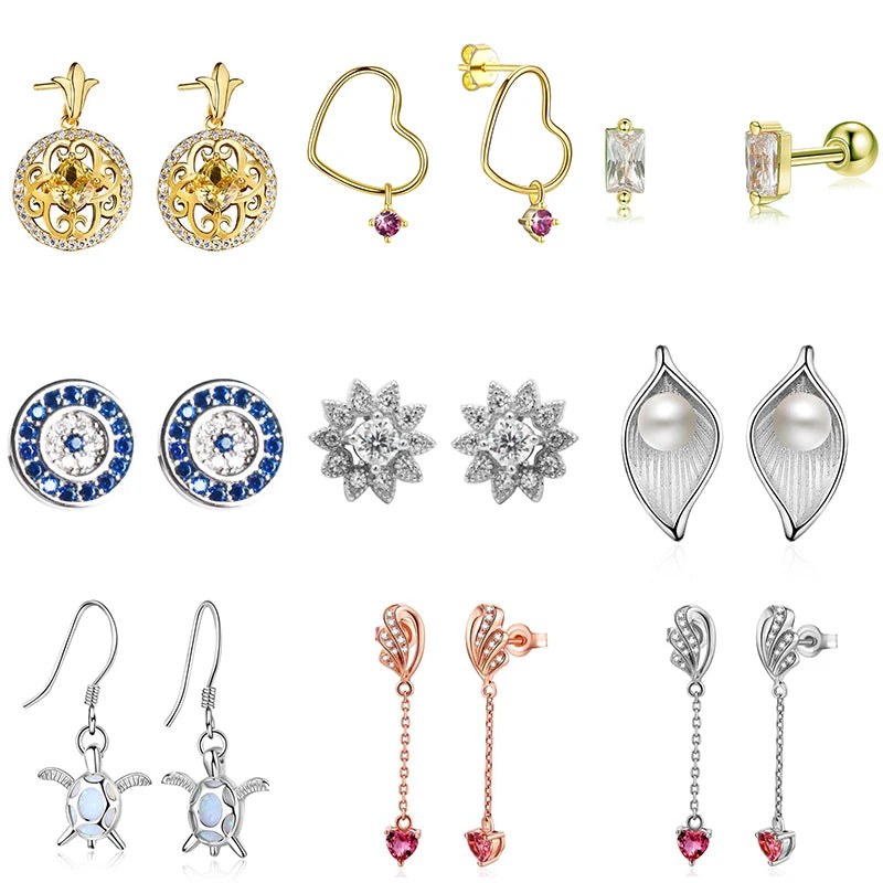 Fine Jewelry Wholesale Rose Gold Earrings Simple 925 Sterling Silver Stud Earrings for Women Jewelry Gold Plated Stud