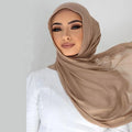 Wholesale Customize LOGO Light Weight Cotton Model Plain Hijab Muslim Women Shawl Double Stitches Edge Viscose Scarf Modal Hijab