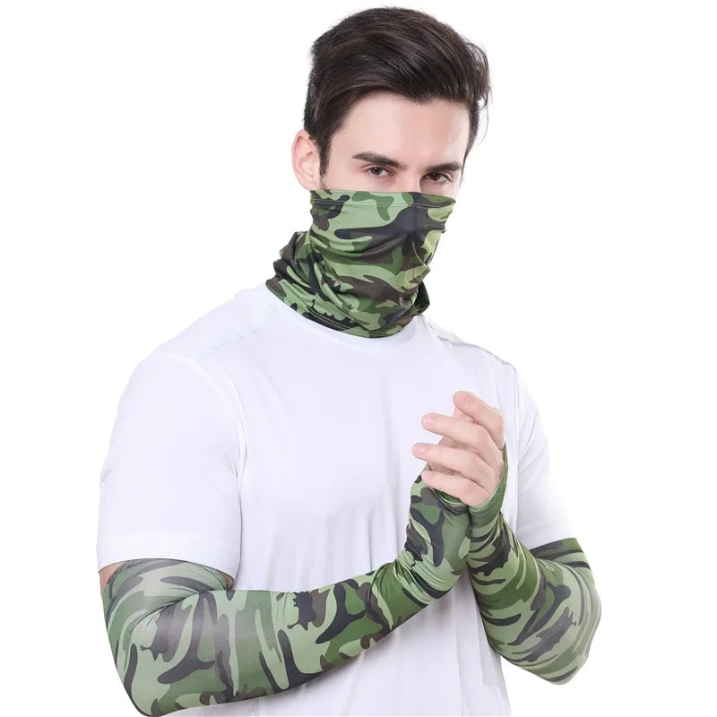 Outdoor Sport Arm Guard & Sun Protection Ice Silk Sleeves Stylish Shorts with Bandana Set for Riding Driving Sports