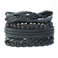 Punk Rock Style Vintage Braided Leather Bracelet for Men Women with Hemp Rope Wooden Beads Geometric Shape for Anniversaries