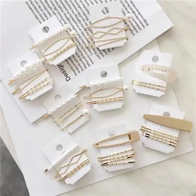 Hot Sale Korean Sweet Pearl Hairpin Set With One-character Clip and Fringe Clip Hairpins