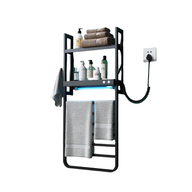 Intelligent Bath Towel Rack Bathroom Radiators Accessories Electric Towel Rail with Shelf Black Towel bar Rack