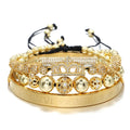 Hot Sale Men Woven Adjustable Roman Numeral Engraved 4pcs Gold Crown Bracelet Set