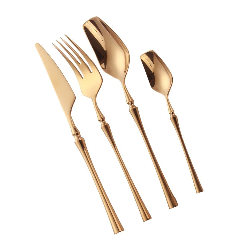 Small Luxury Matte Gold Hotel Stainless Steel Flatware Set Spoon Fork Western Wedding Party Cutlery