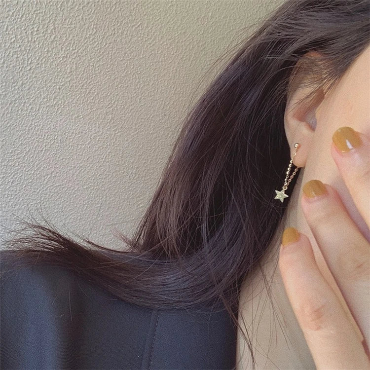 Hot Sale Gold Color S925 Pure Silver Fashion Women Chain Earrings Plain Star Earrings